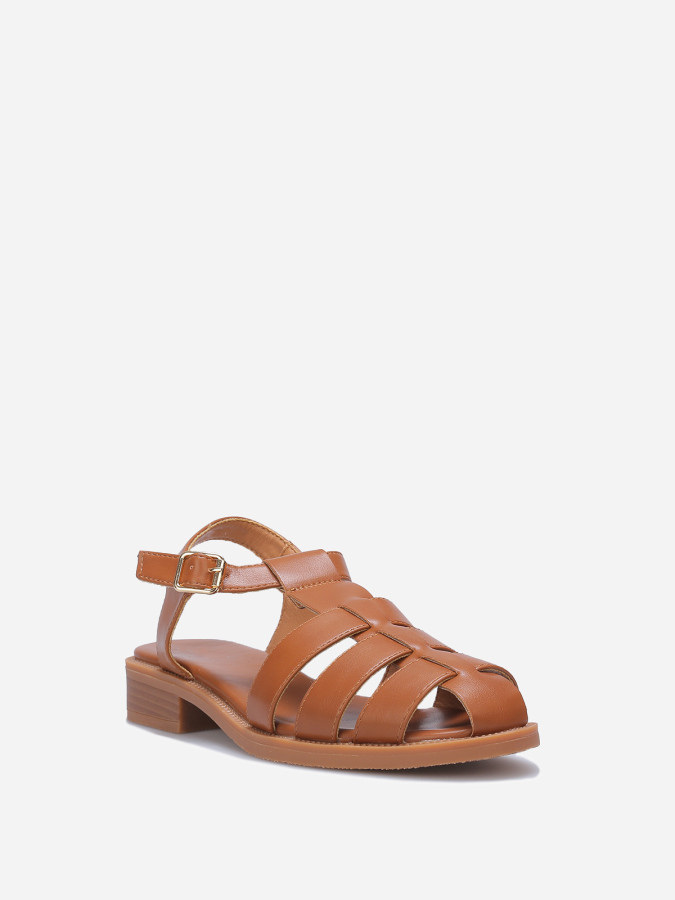 Sandales marines à boucle dorée camel