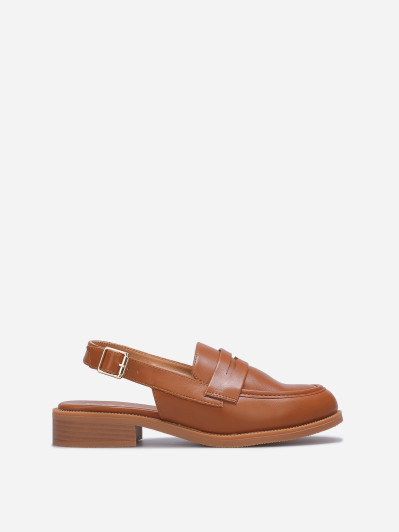 Mocassins slingback en simili camel