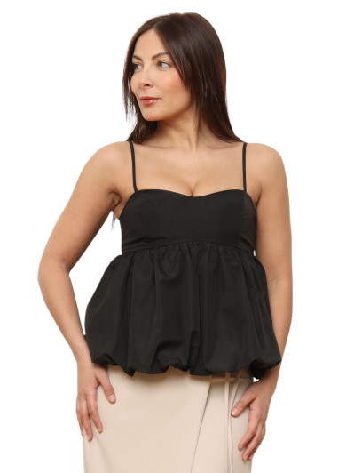 Top effet boule à bretelles noir