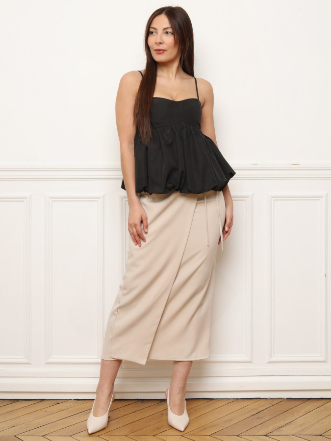 Top effet boule à bretelles noir