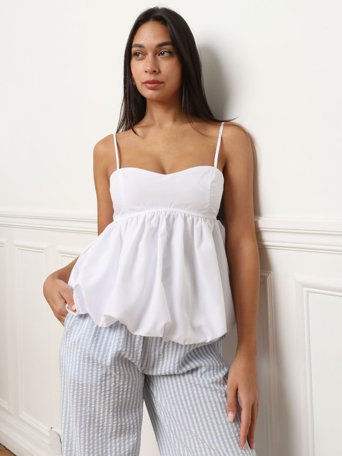 Top effet boule à bretelles blanc