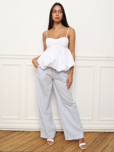 Top effet boule à bretelles blanc