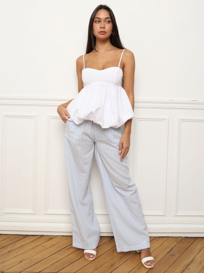 Top effet boule à bretelles blanc