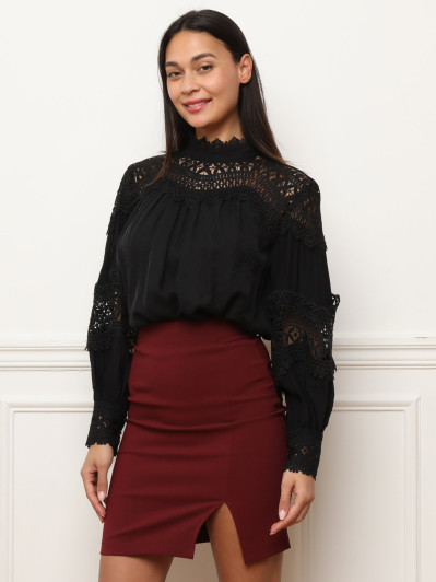 Blouse texturée à détails en crochet