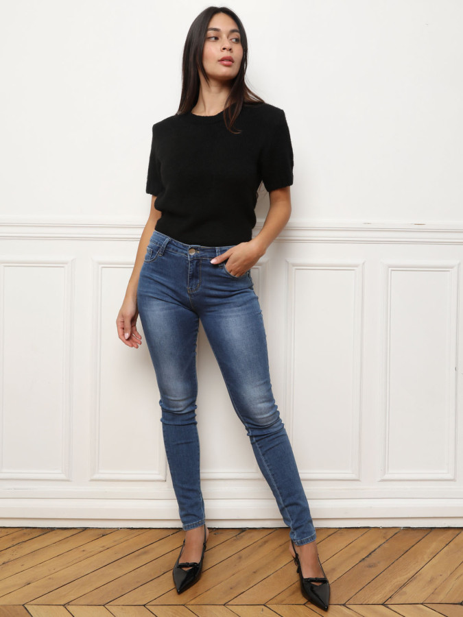 Jeans délavé skinny et push-up bleu