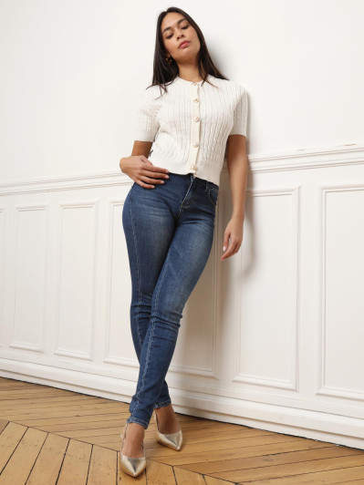 Jeans slim basique délavé à effet push-up bleu