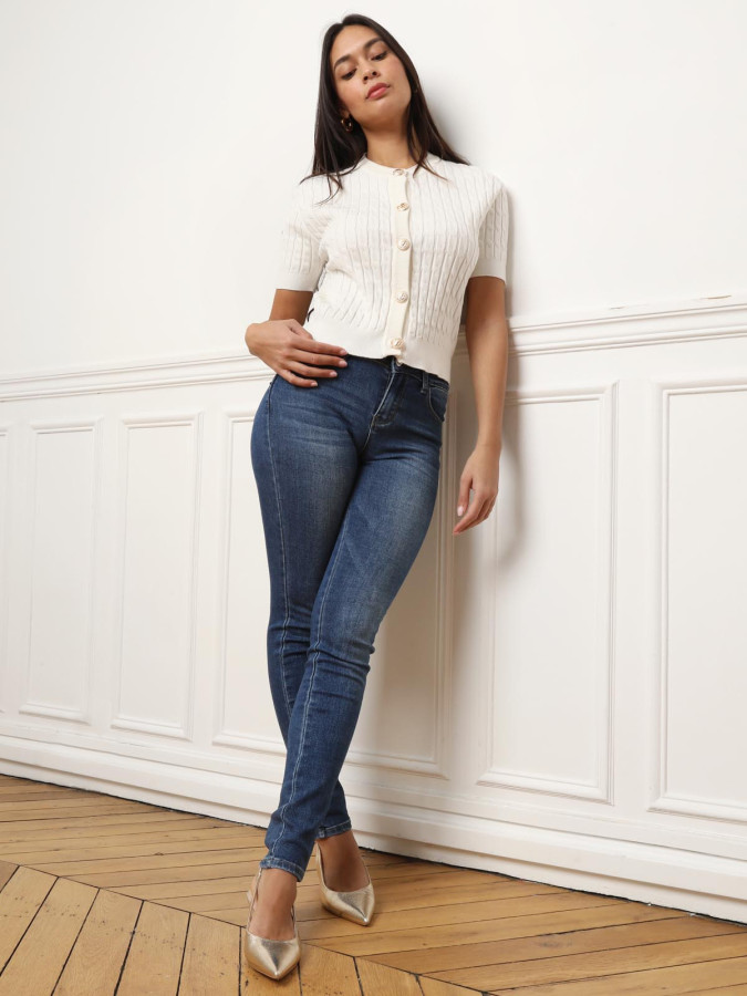 Jeans slim basique délavé à effet push-up bleu