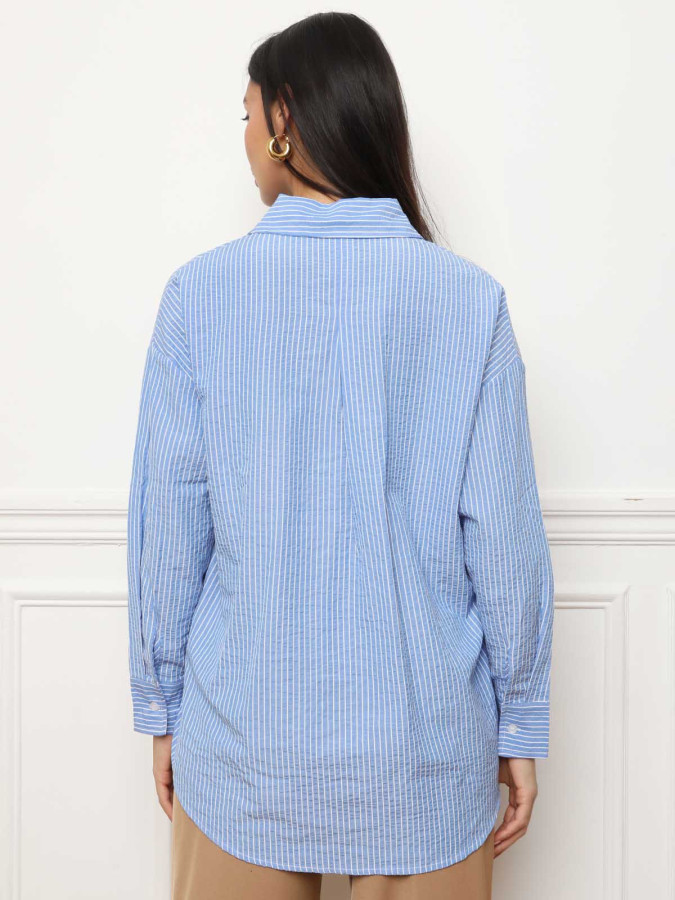Chemise ample texturée à rayures bleu foncé