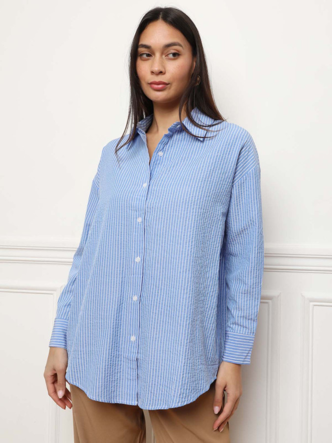 Chemise ample texturée à rayures bleu foncé