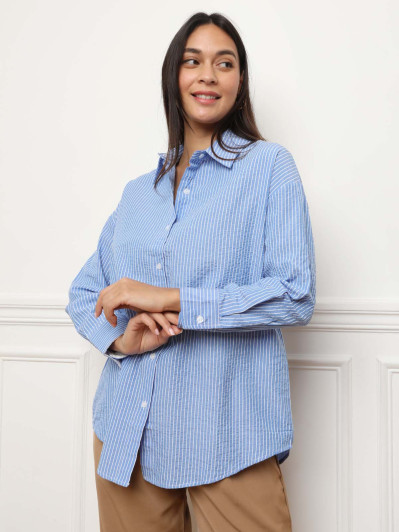 Chemise ample texturée à rayures bleu foncé