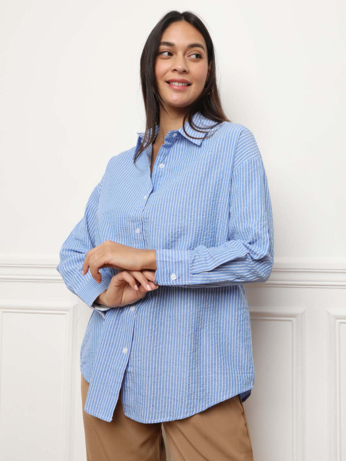 Chemise ample texturée à rayures bleu foncé