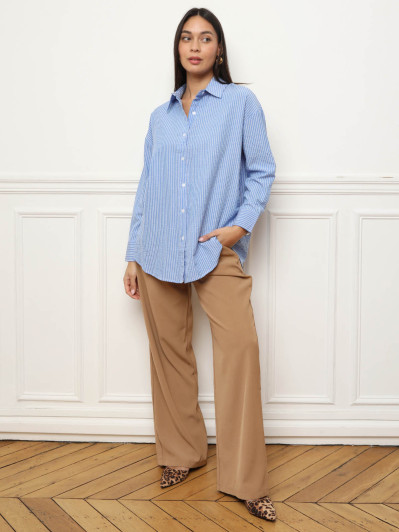 Chemise ample texturée à rayures bleu foncé