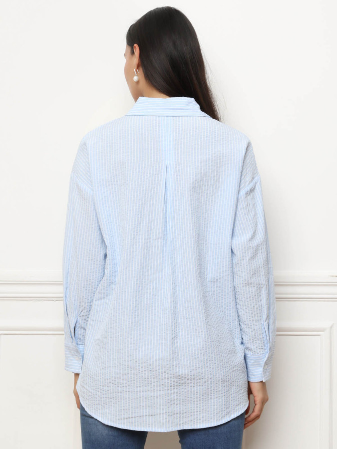 Chemise oversize à motifs rayés bleu clair