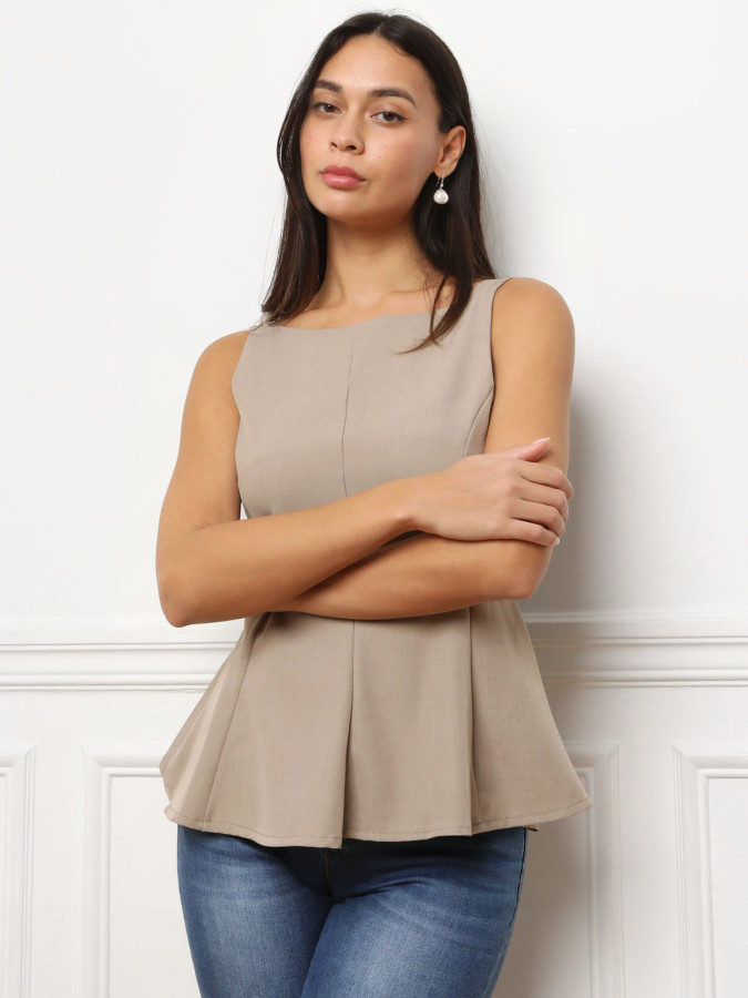Top peplum à col bateau taupe