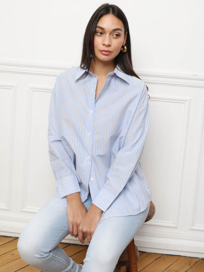 Chemise ample texturée à rayures bleu clair
