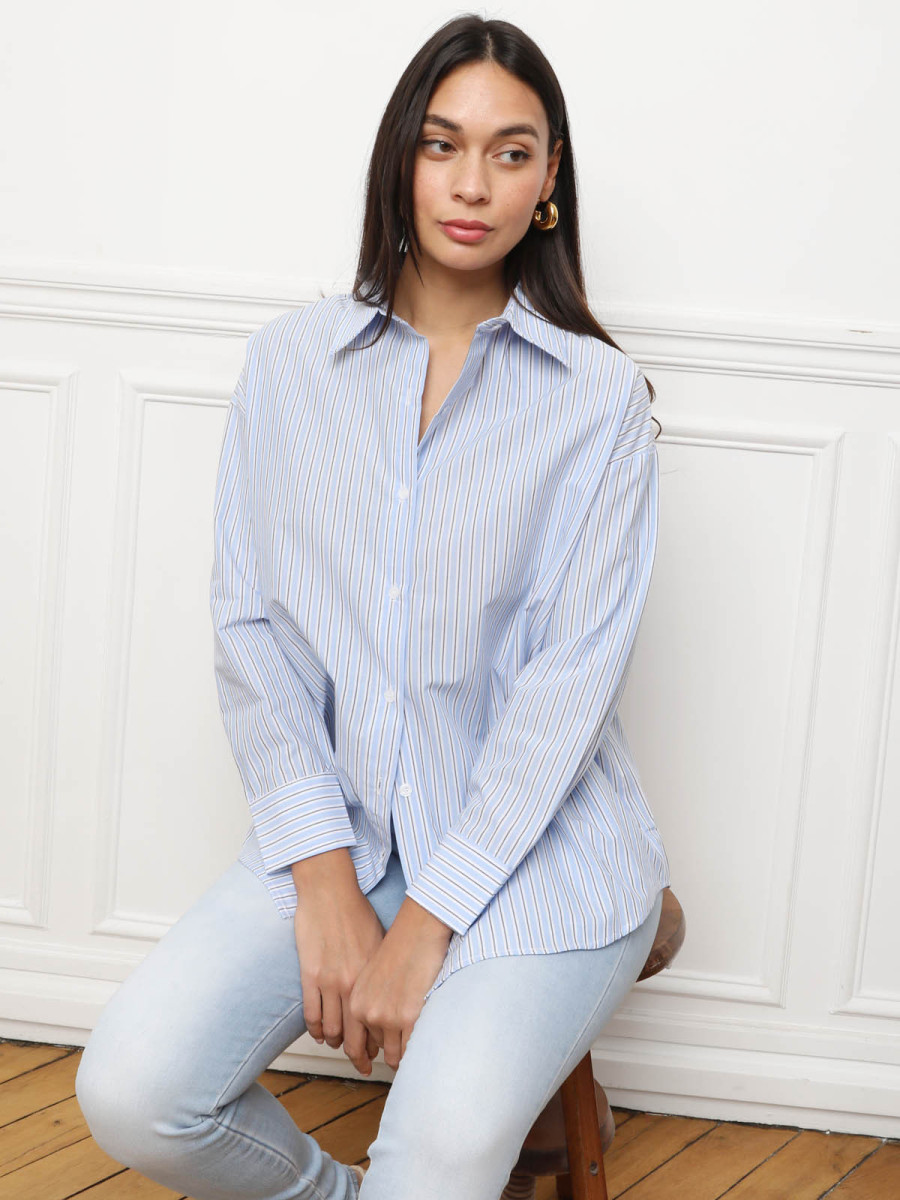 Chemise ample texturée à rayures bleu clair