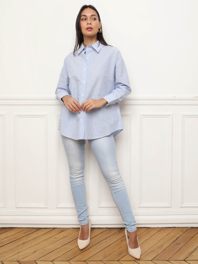 Chemise ample texturée à rayures bleu clair