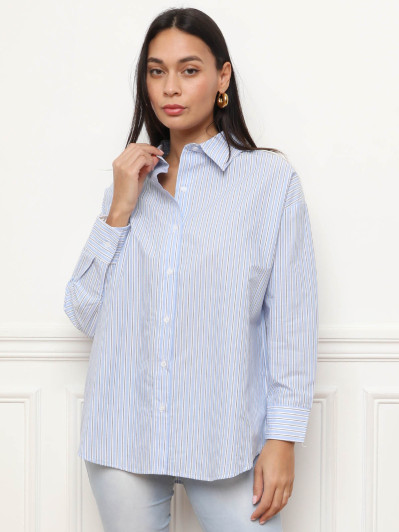 Chemise ample texturée à rayures bleu clair