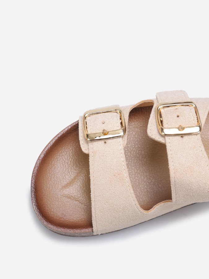 Mules en suédine avec deux brides beiges