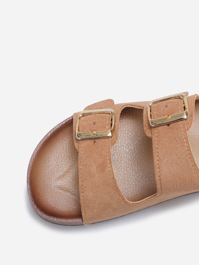 Mules en suédine avec deux brides taupe