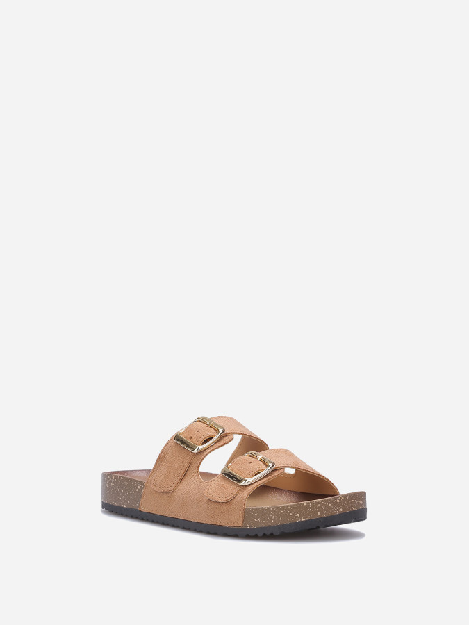 Mules en suédine avec deux brides taupe