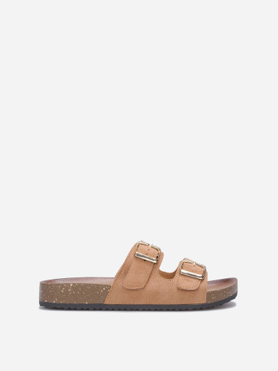 Mules en suédine avec deux brides taupe