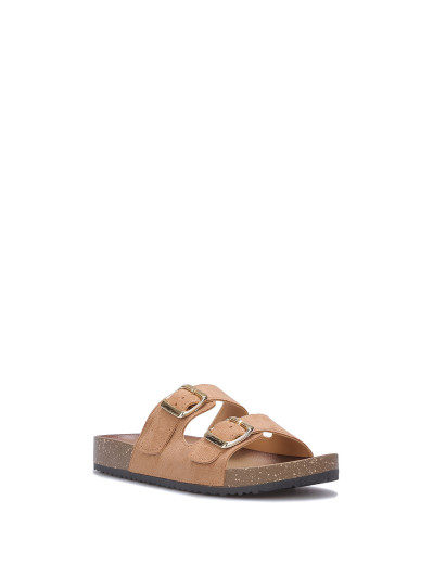 Mules en suédine avec deux brides taupe