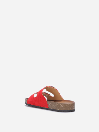 Mules en suédine avec deux brides rouges