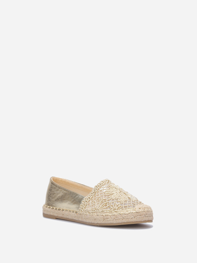 Espadrilles en crochet et résille dorées