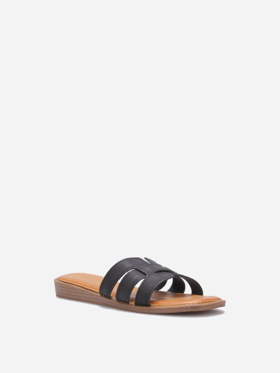 Mules plates à brides entrecroisées noires