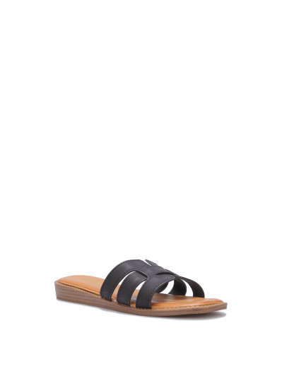 Mules plates à brides entrecroisées noires