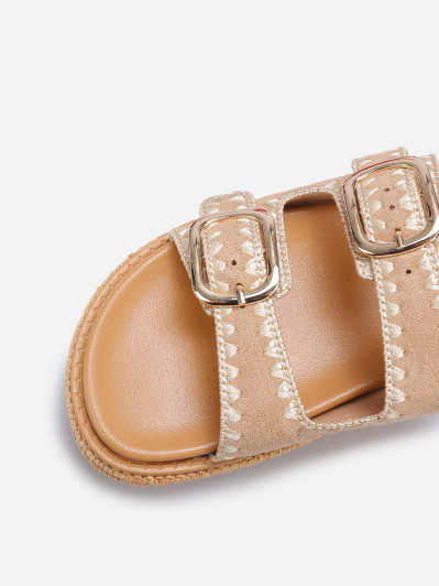 Mules compensées bohèmes en suédine taupe