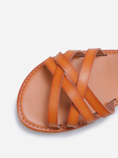 Sandales spartiates plates camel