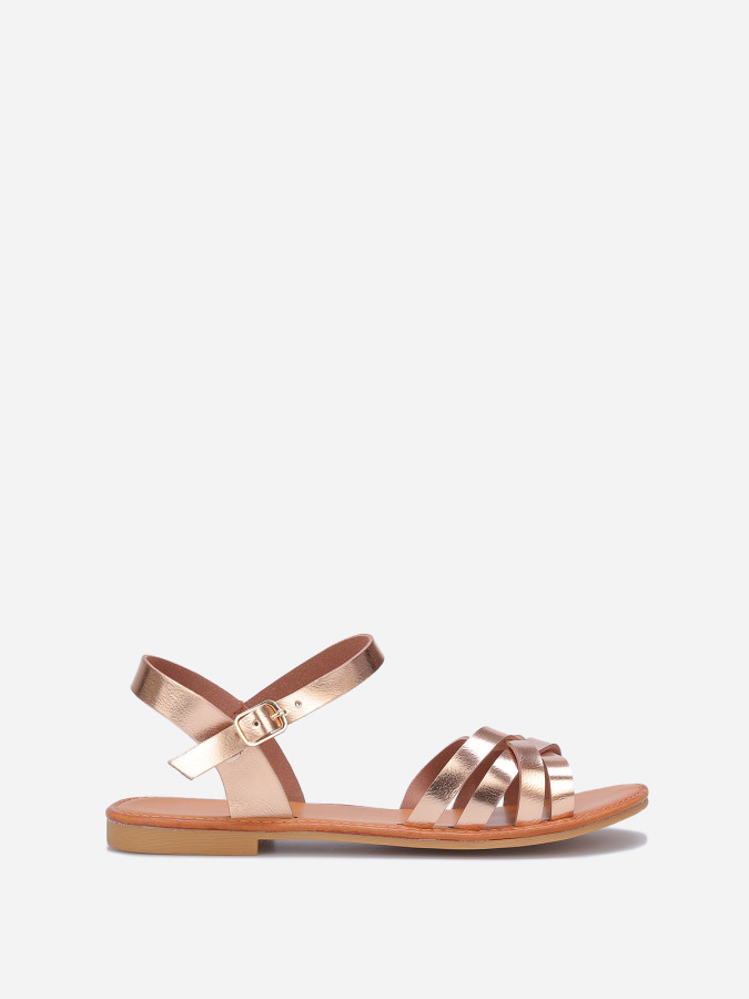 Sandales spartiates plates roses dorées