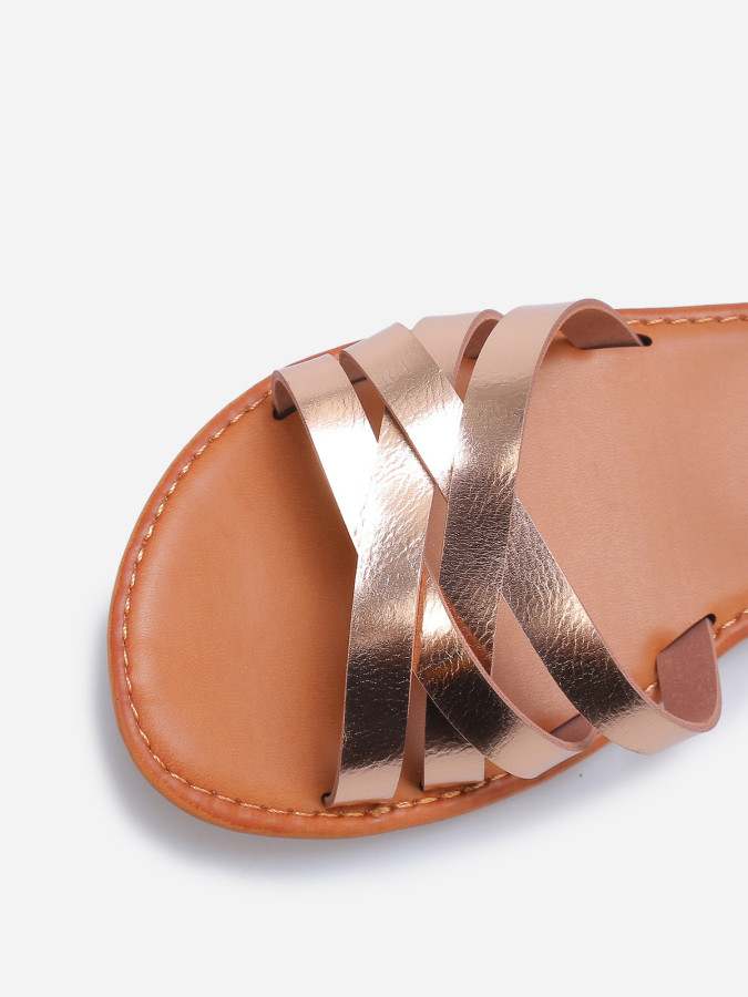 Sandales spartiates plates roses dorées