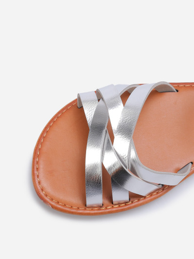 Sandales spartiates plates argentées