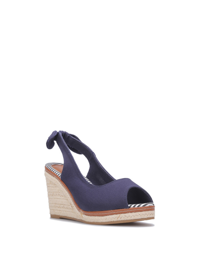 Sandales compensées peep toes bleu marine