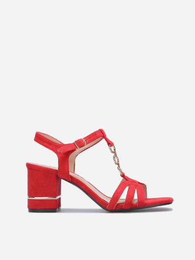 Sandales à talon carré en suédine Rouge