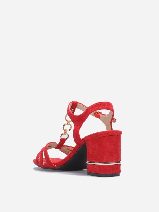 Sandales à talon carré en suédine Rouge