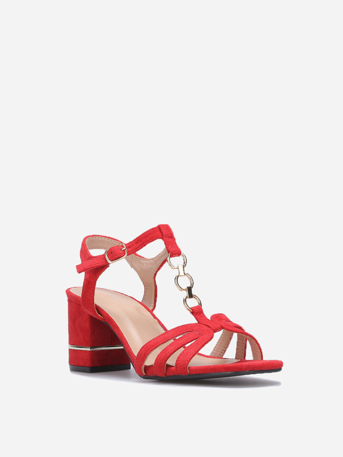 Sandales à talon carré en suédine Rouge