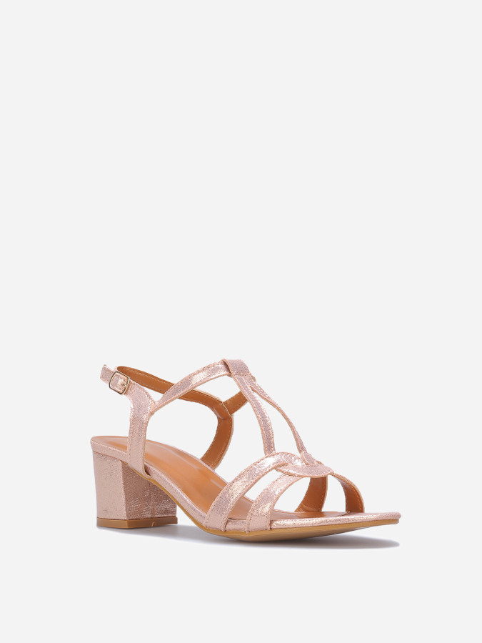 Sandales irisées à talon carré élégance douce en doré rose