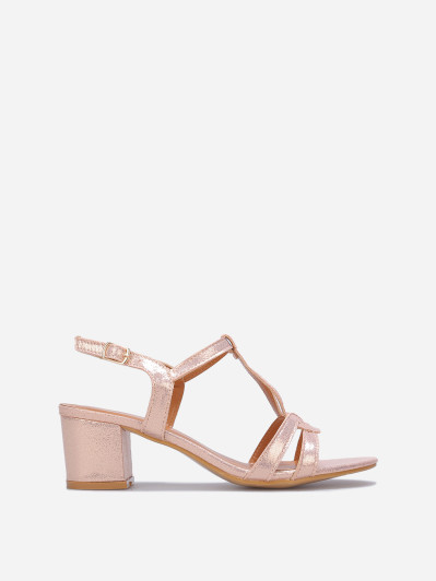 Sandales irisées à talon carré élégance douce en doré rose