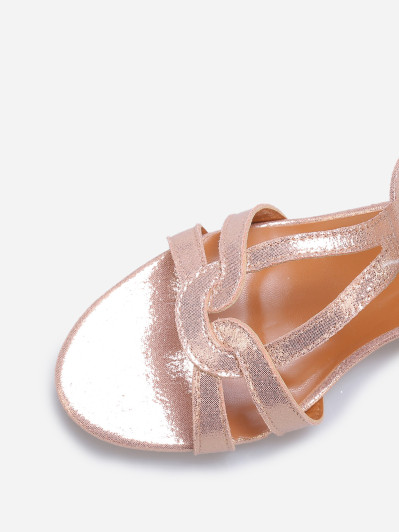 Sandales irisées à talon carré élégance douce en doré rose