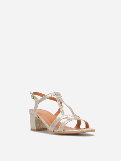 Sandales irisées à talon carré élégance et confort doré