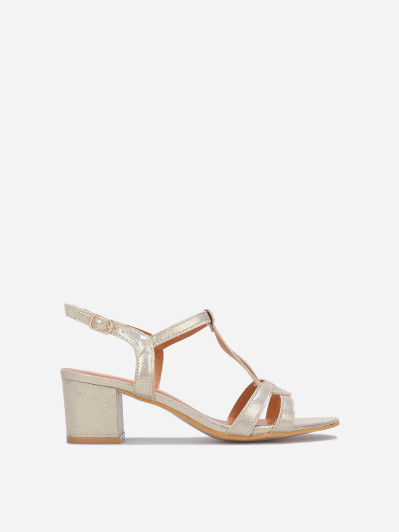 Sandales irisées à talon carré élégance et confort doré