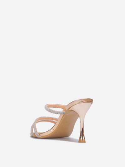 Mules vernies à brides en strass dorées rose