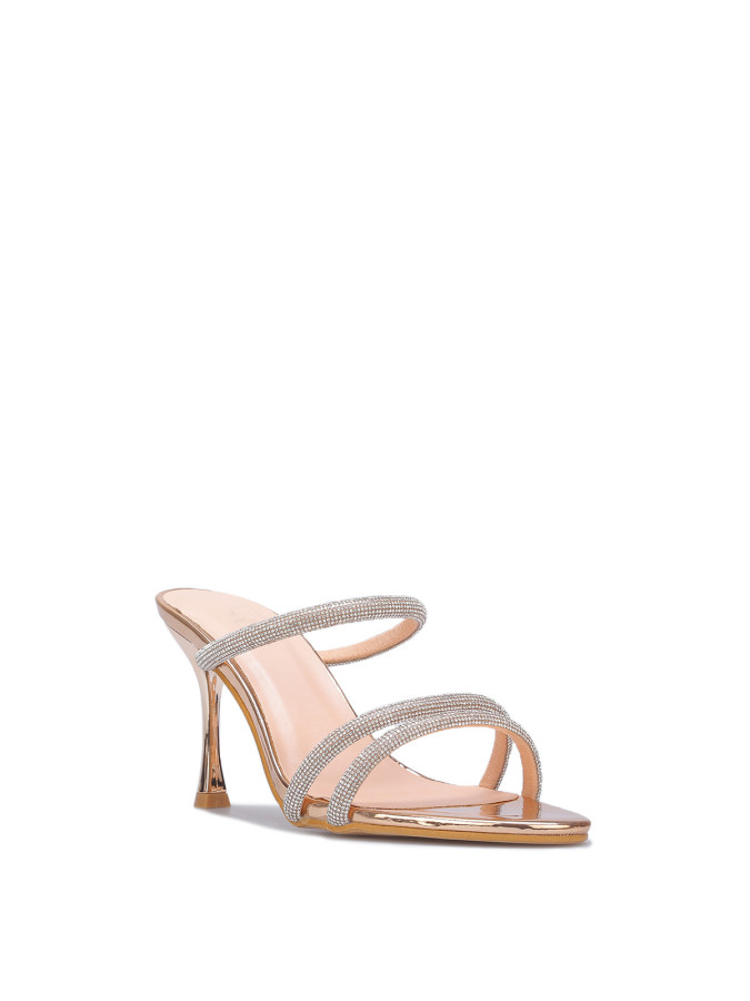 Mules vernies à brides en strass dorées rose