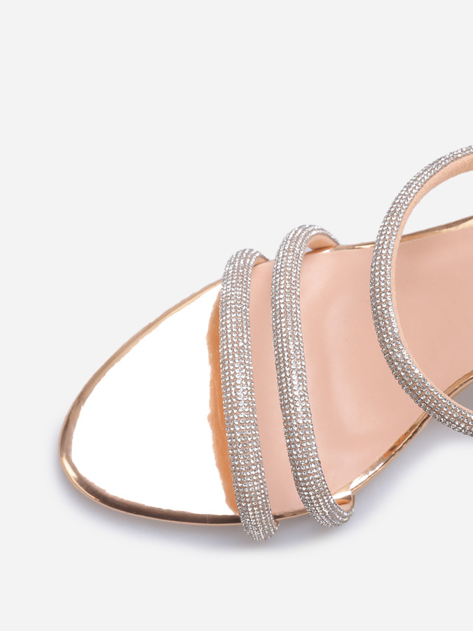 Mules vernies à brides en strass dorées rose