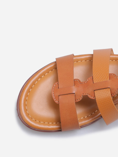 Sandales plates à brides bi-matières camel