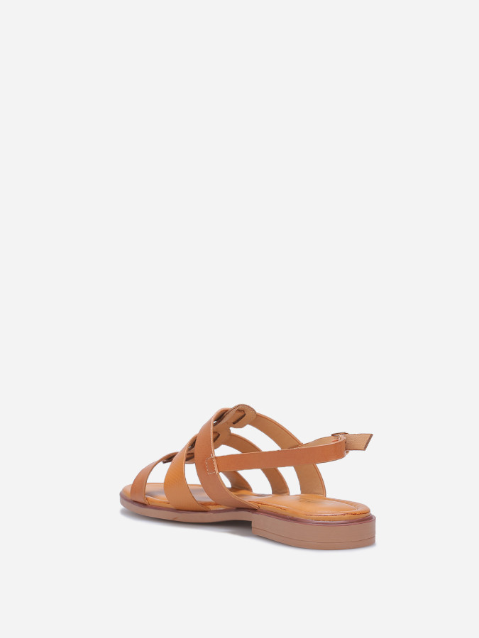 Sandales plates à brides bi-matières camel